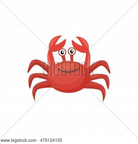 Cute Vector Crab Ilustration Isolated On A White Background. Marine Animals, Sea Life.
