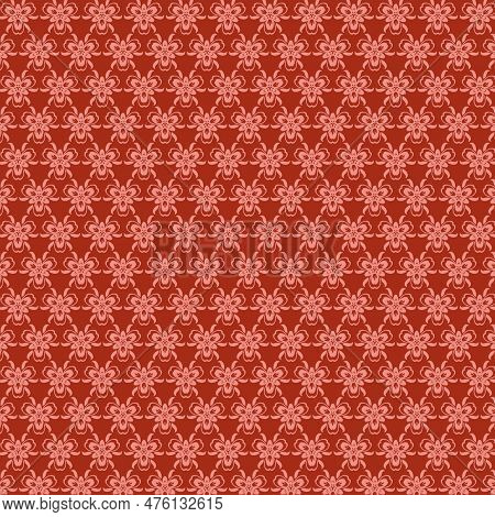 Rustic Red Abstract Geometric Lace-like Flowers Fabric Pattern Simple Modest Monochromatic Floral Te