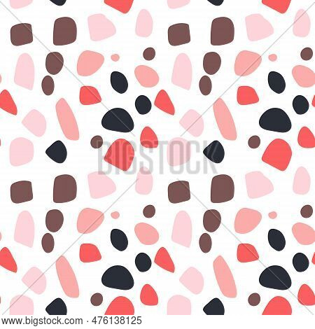 Abstract Seamless Pattern With Black And Pink Spots. Vector Doodle Illustration On White Background.