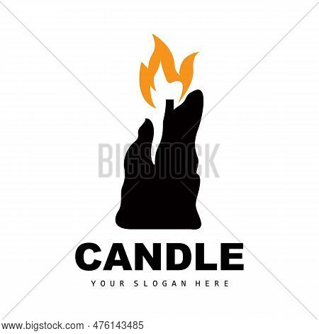 Candle Logo, Elegant Romantic Candle Light Dinner Flame Light Design, Traditional Spa Candle Vector