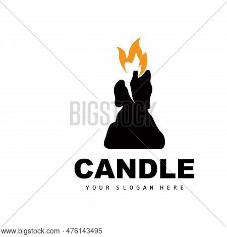 Candle Logo, Elegant Romantic Candle Light Dinner Flame Light Design, Traditional Spa Candle Vector