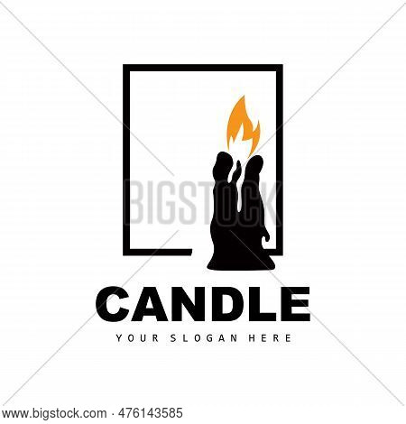 Candle Logo, Elegant Romantic Candle Light Dinner Flame Light Design, Traditional Spa Candle Vector