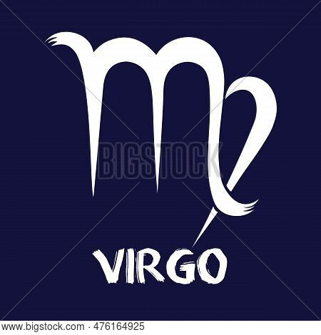 Hand Drawn Zodiak Signs. White Virgo Zodiac Icons On A Blue Background. Astrological Symbols Of The 