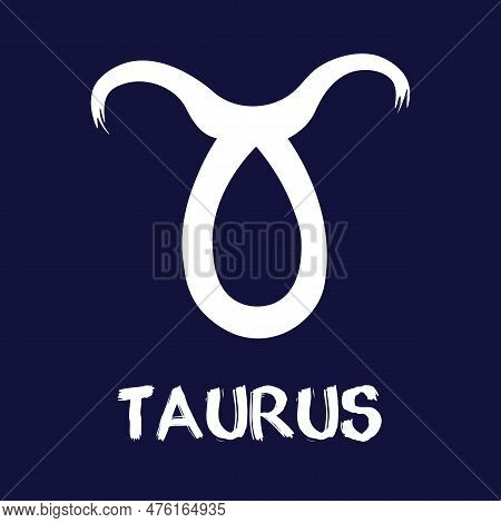Hand Drawn Zodiak Signs. White Taurus Zodiac Icons On A Blue Background. Astrological Symbols Of The