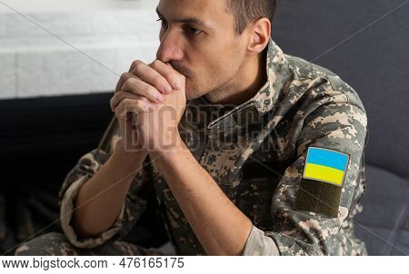 Ukrainian Man, Sodier. Mental Health. Nervous Male Military Suffering Depression, Ptsd Concept. Man 