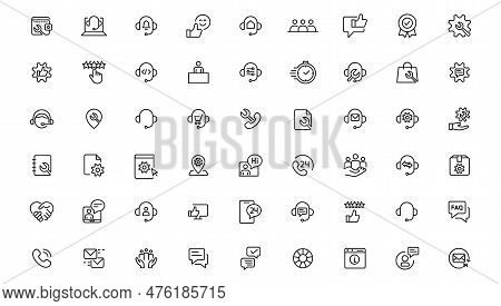 Service, Support And Help - Thin Line Icon Collection On White Background  Vector Icon. Customer Ser