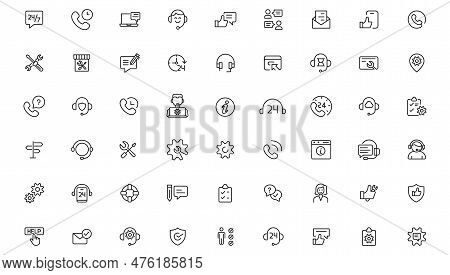 Service, Support And Help - Thin Line Icon Collection On White Background  Vector Icon. Customer Ser