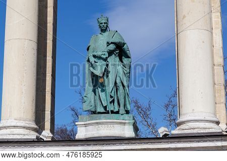 Budapest, Hungary - Marth 13, 2023: This Is A Bronze Statue Of Hundarian King Andrassy Ii On The Col