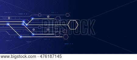 Technology Modern Future Background Illustration Dark Blue Background With White Dotted Lines And Li