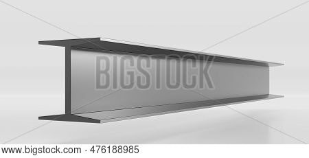 Metal Construction Beam, Steel Structure Girder In Perspective. Long Iron Structural Profile, Stainl
