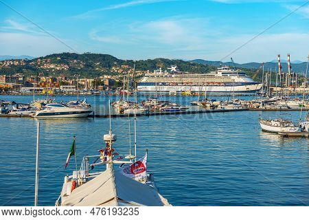 La Spezia, Italy - July 28, 2022: International Port Of La Spezia With A Large Cruise Ship (celebrit