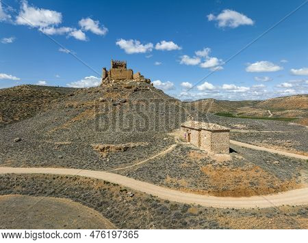 Aerial View Of Pozuel De Ariza In The Province Of Zaragoza La Raya Castle And Our Lady Of The Tower 
