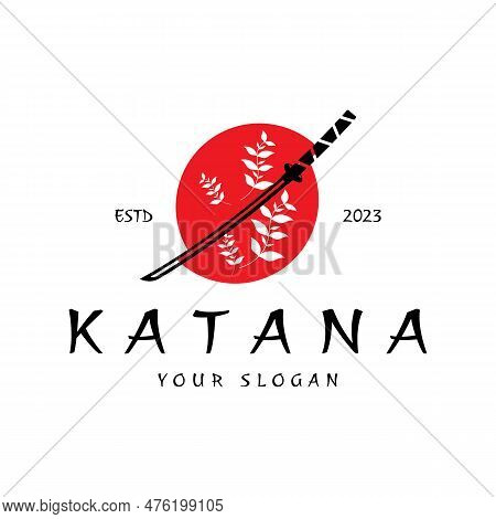 Simple Katana Samurai Sword Logo Design Template Vector,