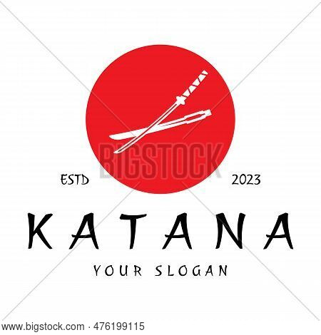 Simple Katana Samurai Sword Logo Design Template Vector,