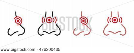 Human Nasal Problem. Runny Nose, Congestion Outline Pictogram Set. Allergy, Cold, Rhinitis Line Blac