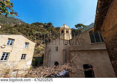 Facade Of The Ancient San Fruttuoso Abbey (san Fruttuoso Di Capodimonte), X-xi Century, Place Of Wor