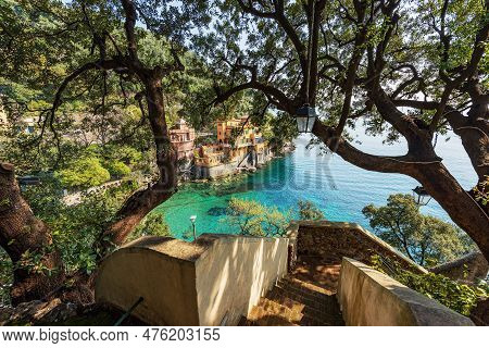 Bay And Beach Of Paraggi Near The Portofino Village. Tourist Resort In Genoa Province (genova), Ligu