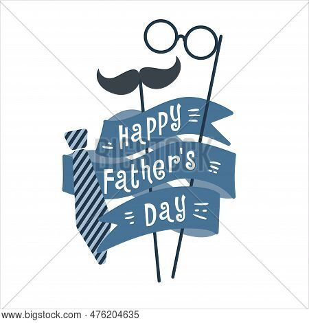 Set Of Greeting Card With Lettering Happy Father\'s Day And Cute Hand Drawing Hearts Shape. Greeting