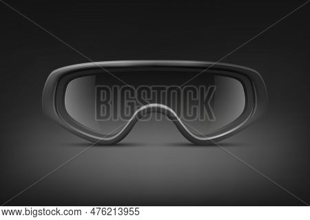 Vector 3d Realistic Military, Industrial Black Safety Glasses Icon Closeup Isolated On Black Backgro