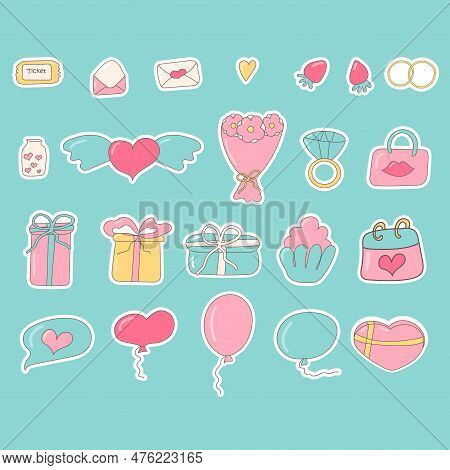 Love Stickers Gifts Balloons Rings Bouquets Flowers Calendar February 14th Mothers Day Greeting Card