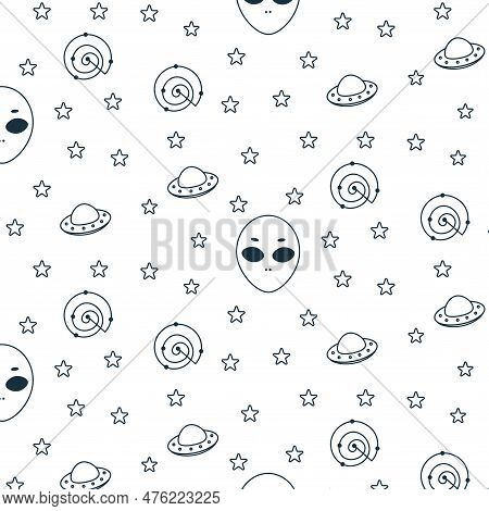 Alien Spaceships Space Stars Unknown Coloring Doodle Line