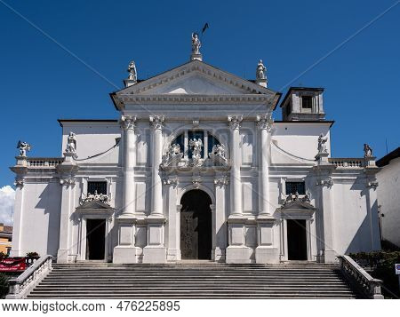 San Daniele Del Friuli, Italy - August 21 2022: Duomo Di San Michele Arcangelo Cathedral Exterior Fa