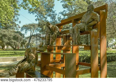 Porto, Portugal - April 19, 2023: Iron Sculpture Dedicated To Martyrs For Freedom In The Cordoaria G