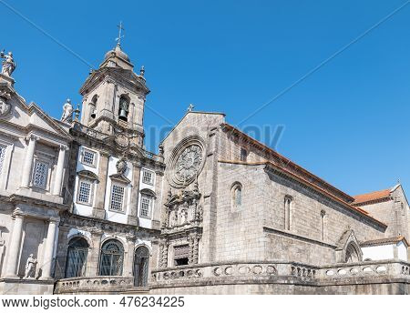 Porto, Portugal, The Facede And Bell Tower Of The Church And Convent Of St. Francisco