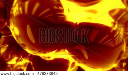 Orange Lighting Diaphanous Diamond Bubbles On Black Backdrop - Abstract 3d Rendering
