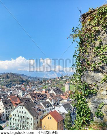 Old Wall Of The Schattenburg Castle And Feldkirch City