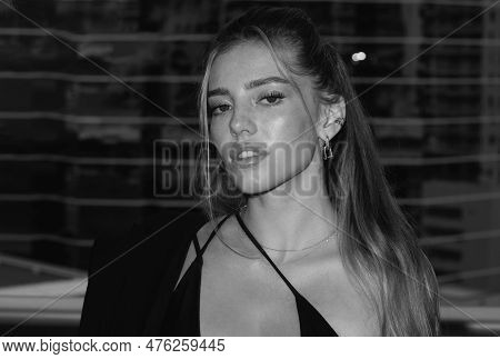 Portrait Of Fashion Model In Bodysuit. Beauty Sexy Lady With Beautiful Face. Sexy Portrait Of Fashio