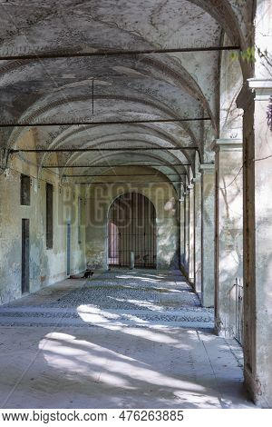 External Arches And Corridor Of The Medieval Fortress Of The Rossi In San Secondo, Parma - Italy.