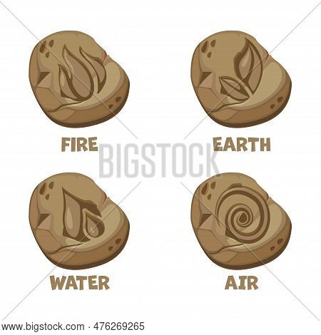 Amulets Stones-air , Water, Fire, Earth.abstract Wind, Air, Fire, Water, Earth Symbol Design On Ston