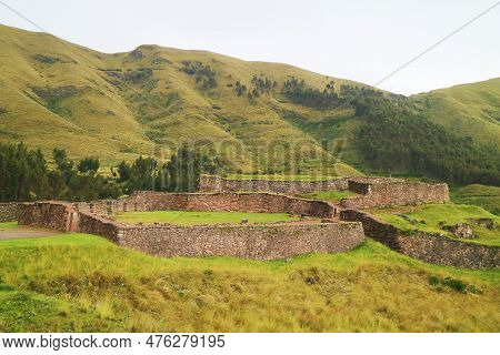 Puka Pukara Red Fortress, The Remains Of Inca Fortress Built From Deep Red Color Stone, Located On T