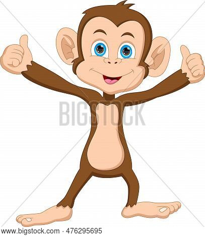 Cartoon Cute Baby Monkey Thumbs Up On White Background
