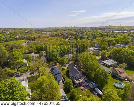 Saugus Historic Town Center Aerial View On Main Street In Spring Including Primera Iglesia Bautista 