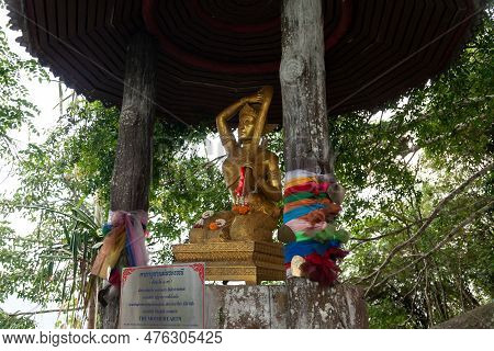 Earth Mother Statue Phra Mae Thorani In Buddhism Near Big Buddha In Phuket Island In Thailand