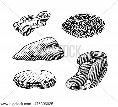 Red Meat Products. Veal Beef, Ribs, Bacon, Jamon, Mortadella, Lamb Beef Steak, Pork Sausage, Sirloin