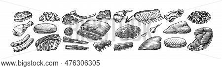 Red Meat Products. Veal Beef, Ribs, Bacon, Jamon, Mortadella, Lamb Beef Steak, Pork Sausage, Chicken