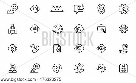 Service, Support And Help - Thin Line Icon Collection On White Background  Vector Icon. Customer Ser