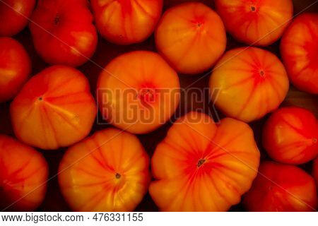 Coeur De Boeuf At A Farmers Market In The Vaucluse, France. Coeur De Boeuf Means In English:heart Of