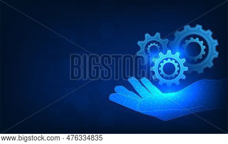 Gear Technology Background Placed On Business People Hands Represents The Drive Of New Economic Busi
