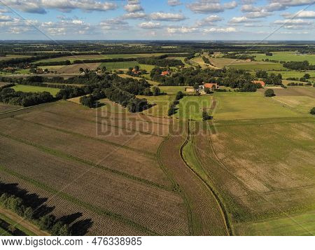 Aerial View Of Fields And Farms Somewhere In The Netherlands