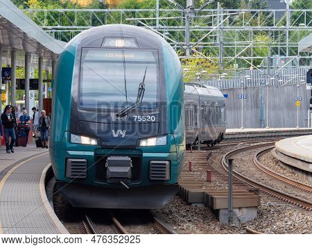 Lysaker, Norway - August 20, 2022: Stadler Flirt Regional Train In The Livery Of Vy, The Norwegian G