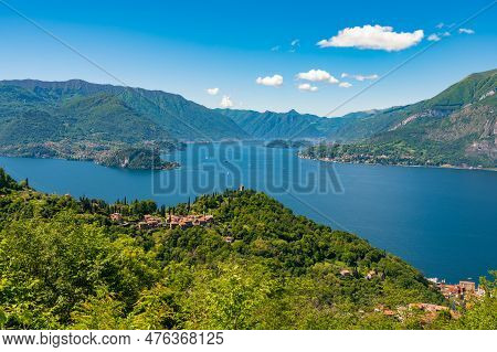 Lake Como, Photographed By Perledo, Showing Varenna, Bellagio, Castello Di Vezio, And Punta Balbiane