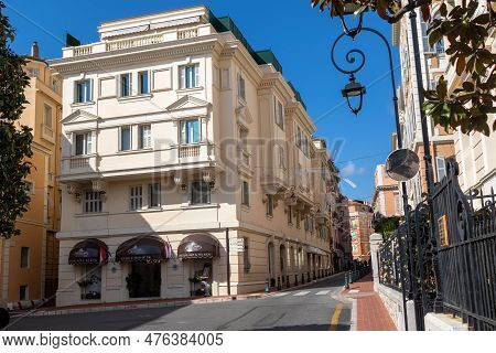 Monaco-ville, Monaco, April 20th 2023:- Streets In Monaco-ville, The Old Town Part Of The Principali