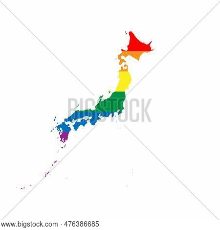 Japan Country Silhouette. Country Map Silhouette In Rainbow Colors Of Lgbt Flag.