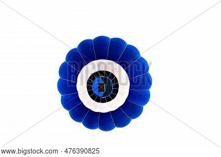 Blue Hot Air Balloon Flying On White Background