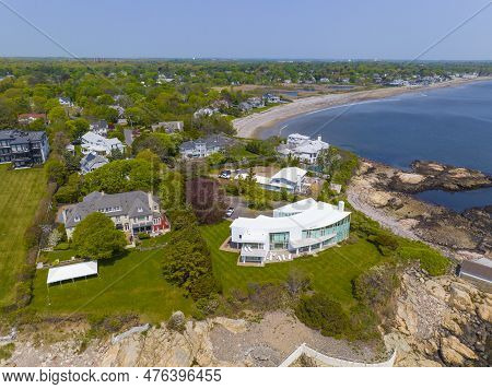 Historic Coastal House Aerial View In Spring Near Phillip\'s Beach In Town Of Swampscott, Massachuse