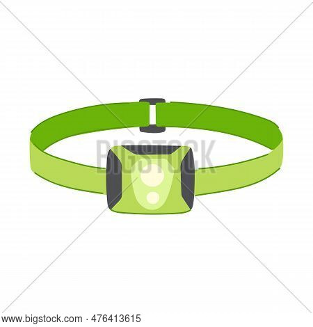 Bright Headlamp Flashlight Cartoon. Camp Head, Hiking Equipment Bright Headlamp Flashlight Sign. Iso